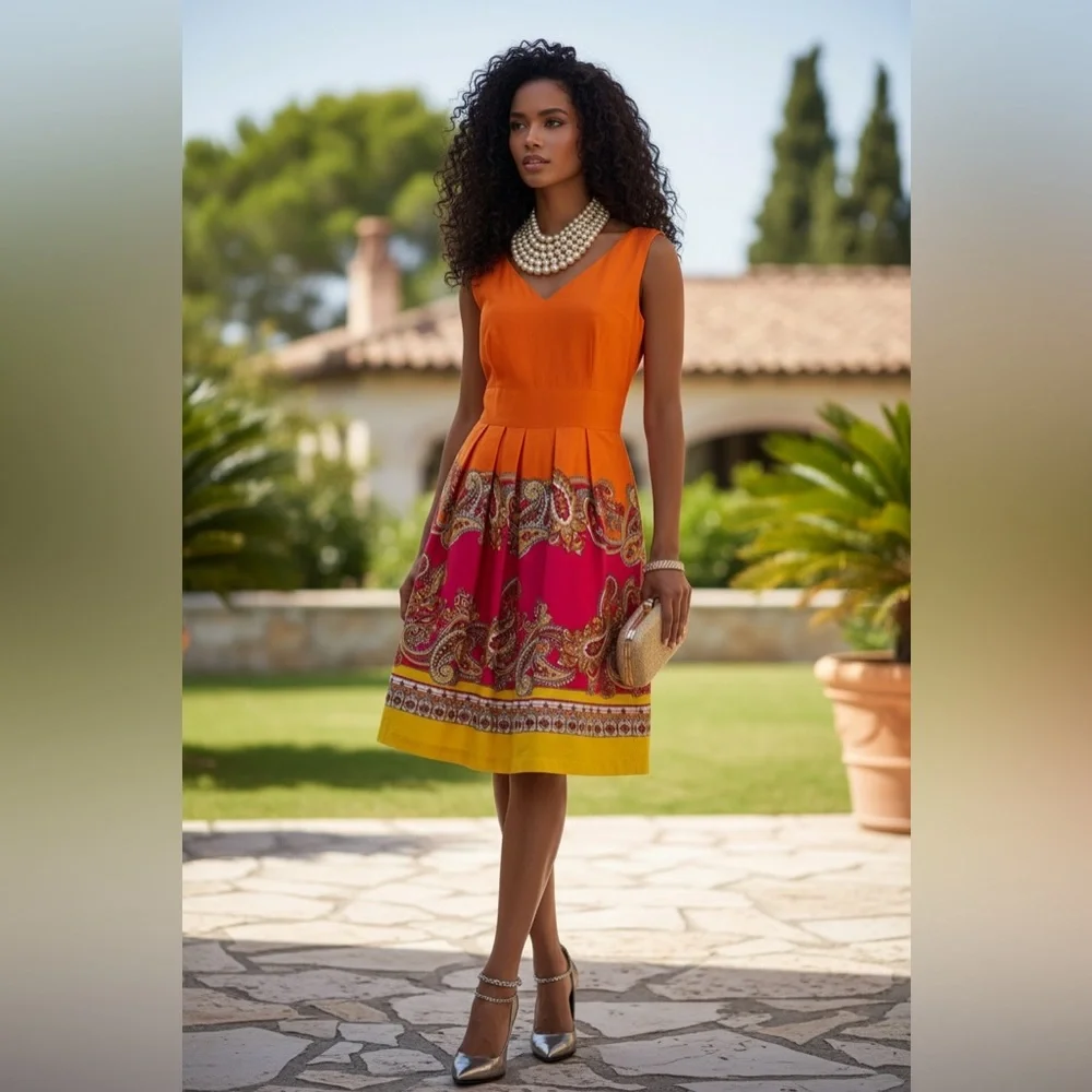 Spense Orange and Pink Paisley Midi Dress☑️ - Picture 5 of 5